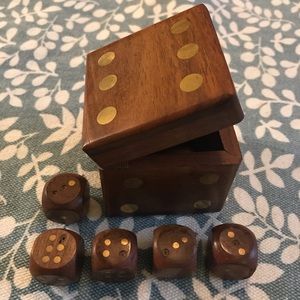 Wooden Box with Five Wood Dice